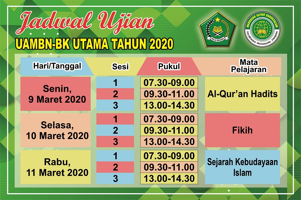 Jadwal UAMBN-BK Tahun 2020 MA. Babussalam